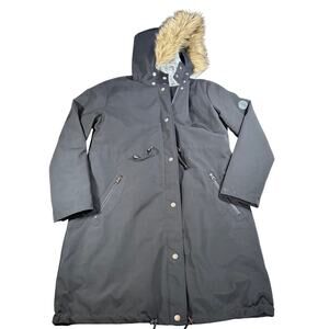 Seraphine maternity black parka. Size 4. Fur lined coat. No insert. knee length